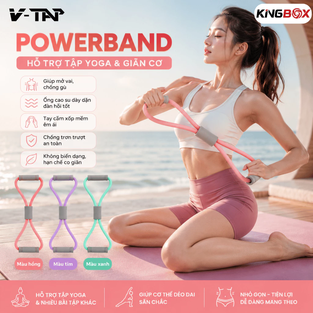 Dây kháng lực số 8 đàn hồi hỗ trợ tập Gym, Yoga - Dụng cụ tập Mông, Tay, Vai, Lưng, Thể dục tại nhà