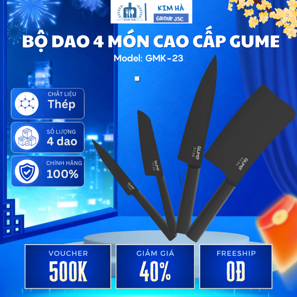 Bộ Dao 4 Món GUME KOREA GMK-23 Cấu Tạo 3 Lớp Kháng Khuẩn, Bền Đẹp Theo Thời Gian - Kim Hà Group