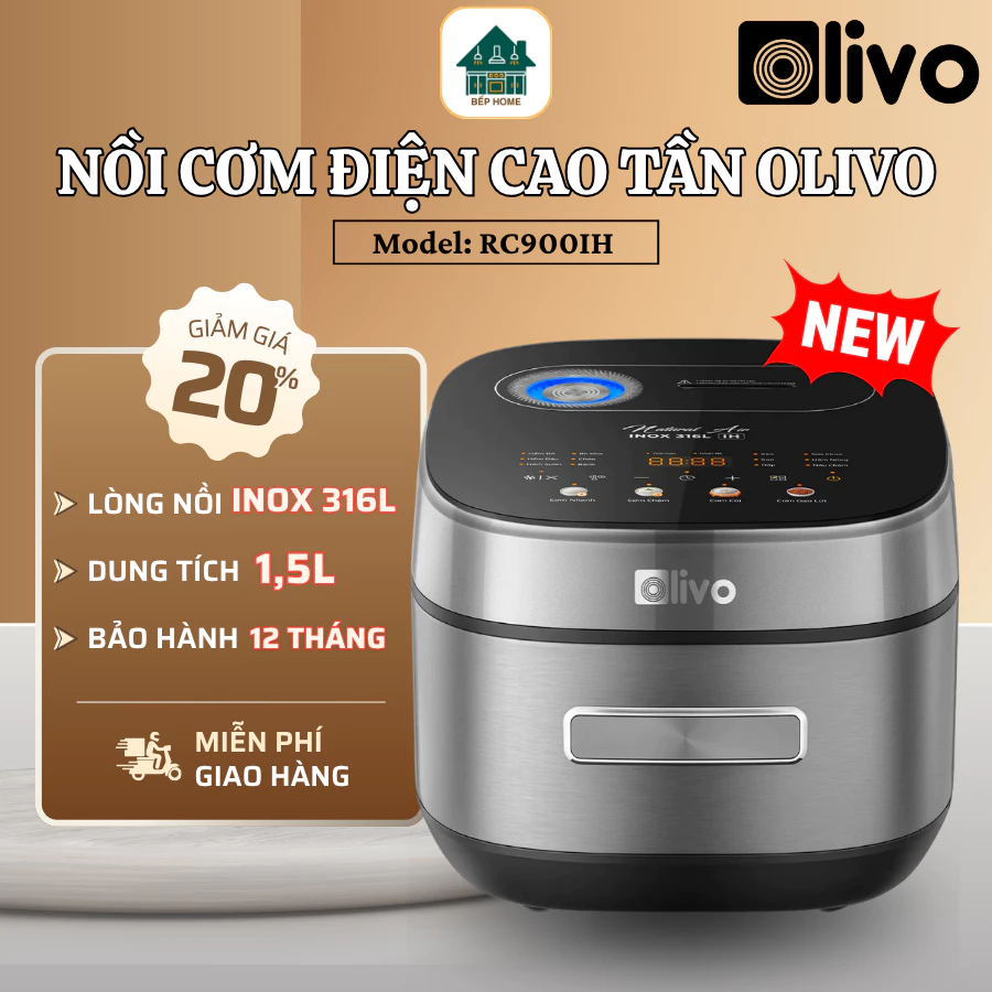 Nồi Cơm Cao Tần OLIVO RC900IH Dung Tích 1.5L Công Nghệ Cảm Ứng Từ IH, Gia Nhiệt Đồng Đều 360° - Bếp Home