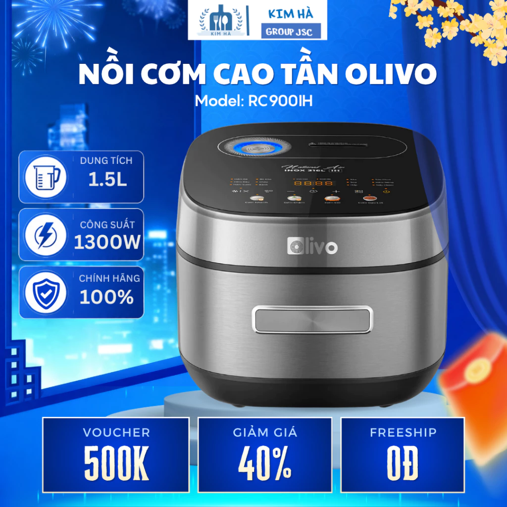 Nồi Cơm Điện Cao Tần OLIVO RC900IH Dung Tích 1.5L, Nấu Cơm Ngon Chuẩn Nhà Hàng - Kim Hà Group