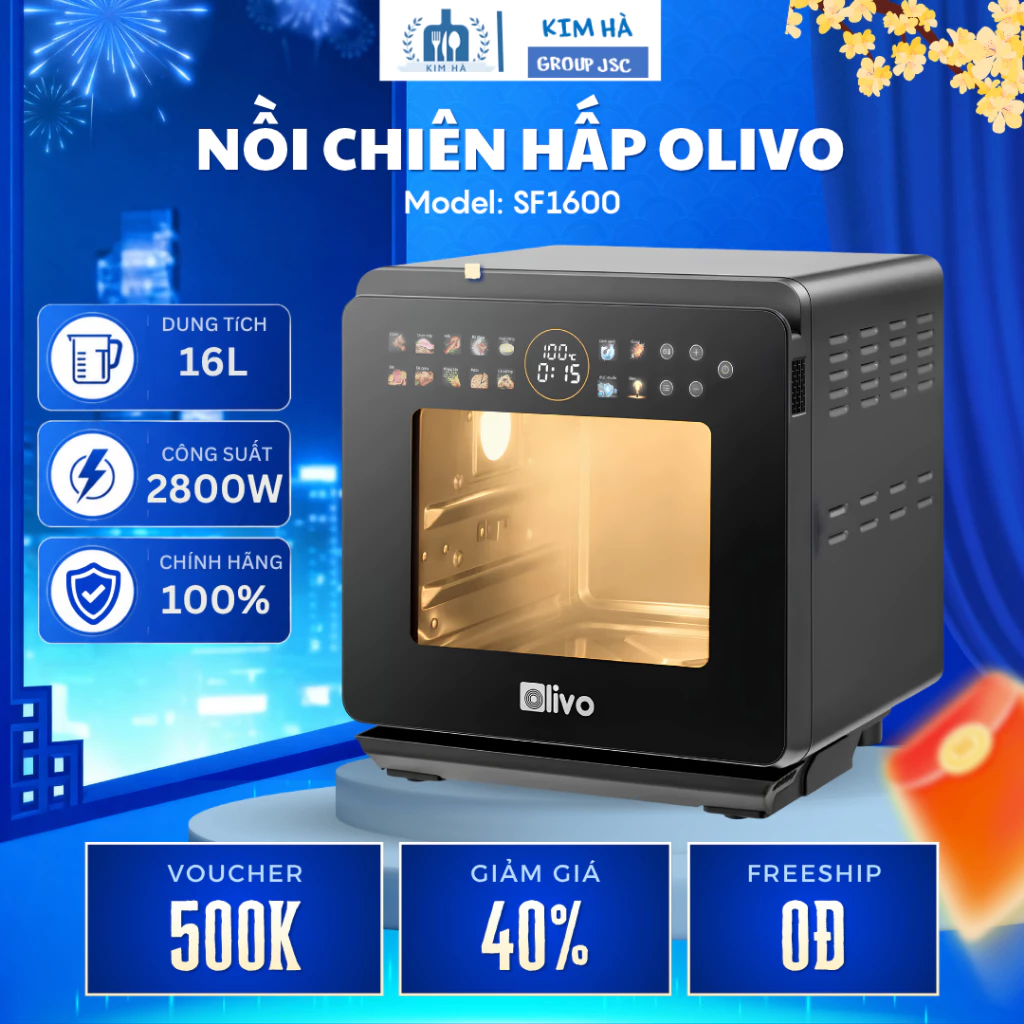 Nồi Chiên Hấp Đa Năng OLIVO SF1600 Quay Gà Nguyên Con 3kg, Dung Tích 16L Siêu Rộng - Kim Hà Group