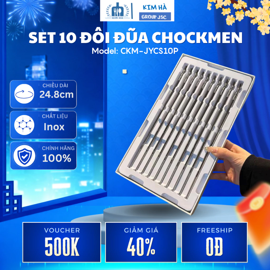 Set 10 Đôi Đũa Chockmen C59 Inox 316 Chống Gỉ, Inox 316 Cao Cấp An Toàn Cho Gia Đình - Kim Hà Group