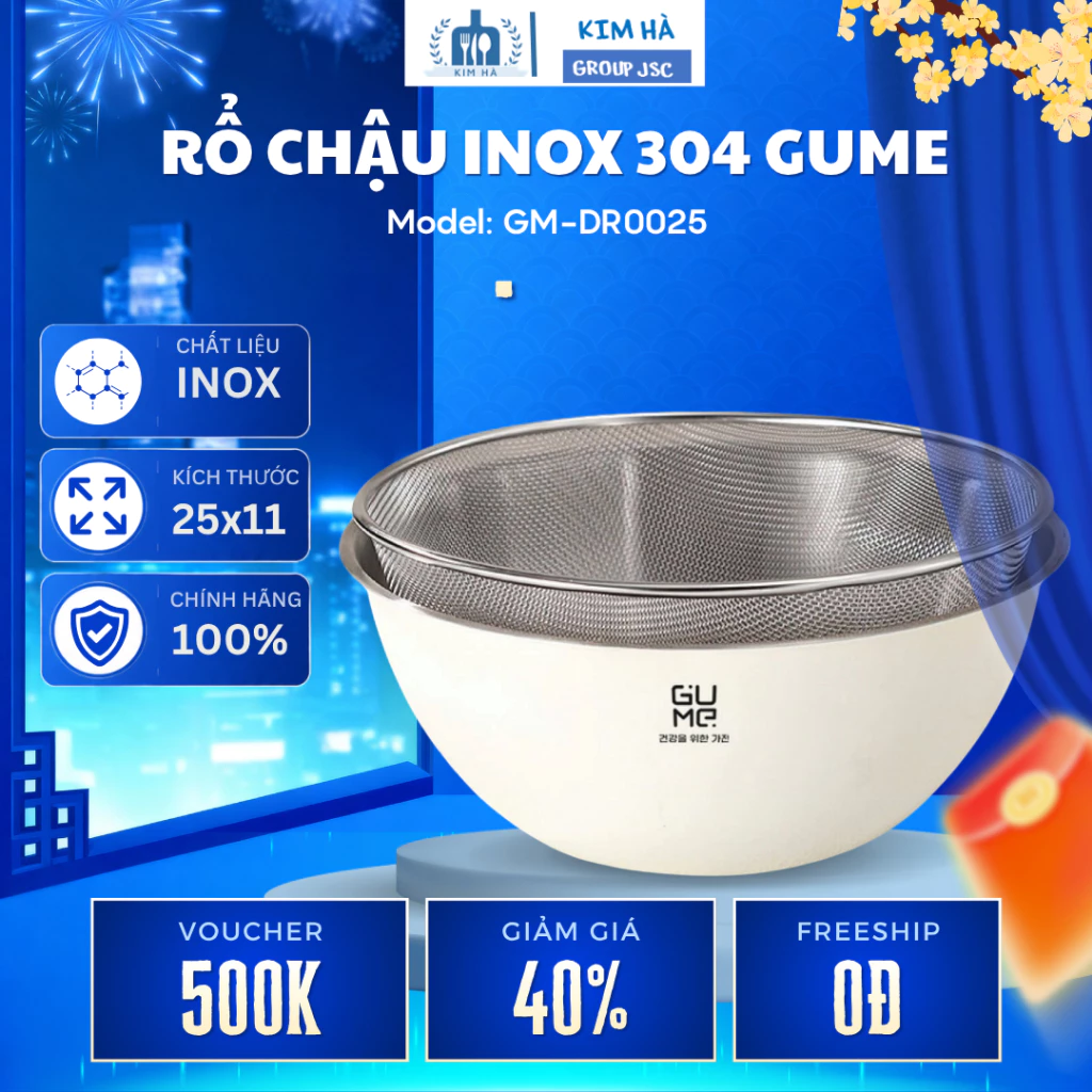 Bộ Rổ Chậu Inox Gume Korea GM-DR0025 Đa Năng, Sơ Chế Thực Phẩm Tiện Lợi - Kim Hà Group