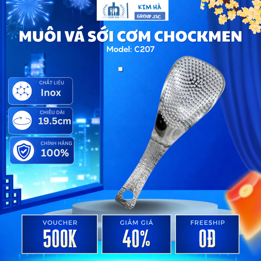 Muôi Xới Cơm Có Vân Chockmen C207 Inox 18/10 Chống Dính Hiệu Quả, Chống Gỉ Dễ Làm Sạch Sau Dùng - Kim Hà Group