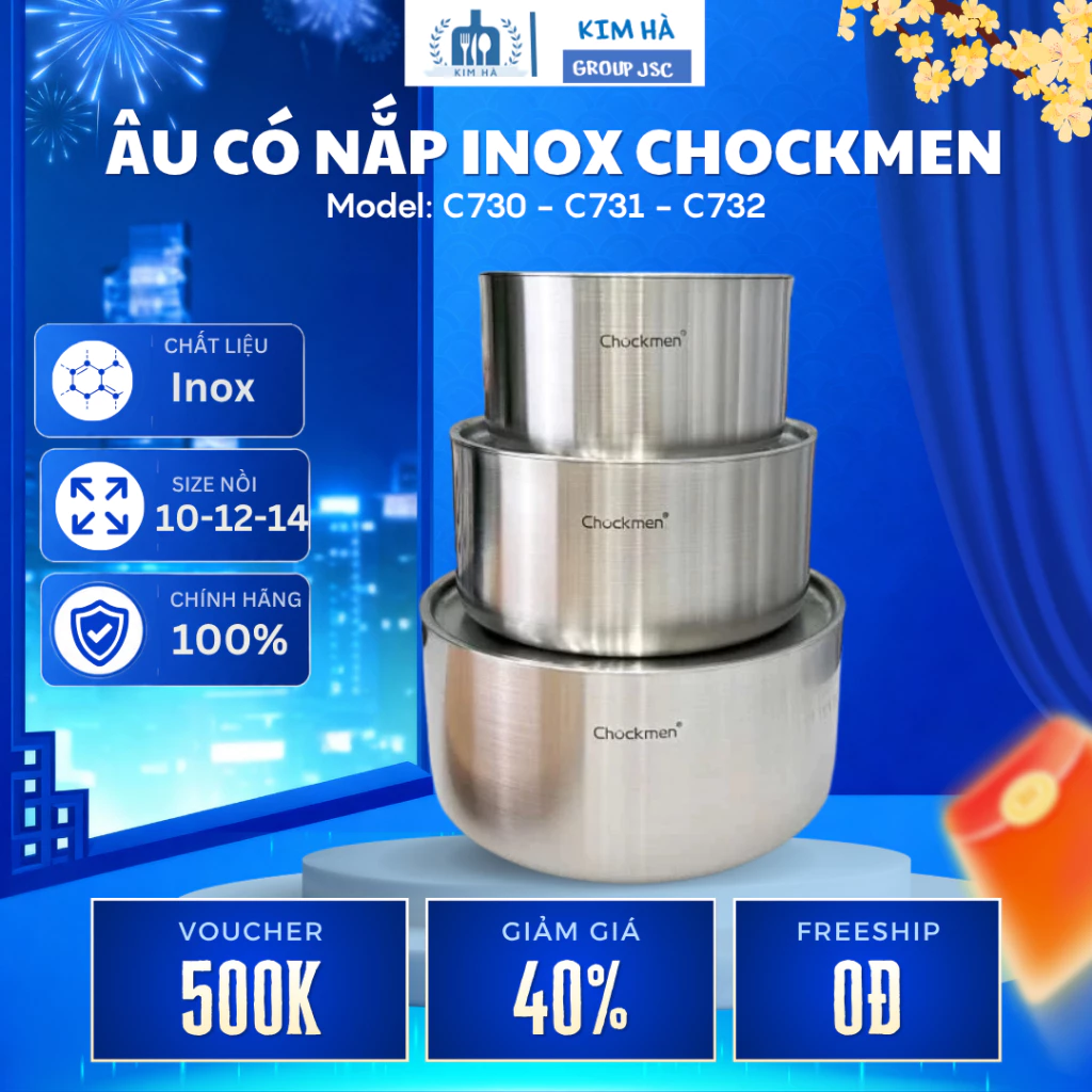 Âu Có Nắp Inox Chockmen Inox 18/10 Dày Dặn, Trộn Salad Đựng Thực Phẩm An Toàn Bền Bỉ - Kim Hà Group