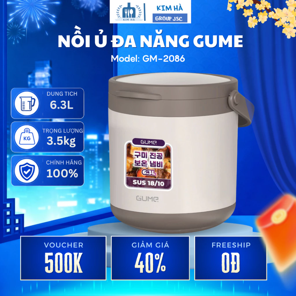 Nồi Ủ Chân Không Gume GM-2086 6.3L Công Nghệ Giữ Nhiệt 4 Lớp, Nấu Ăn Không Tốn Điện - Kim Hà Group