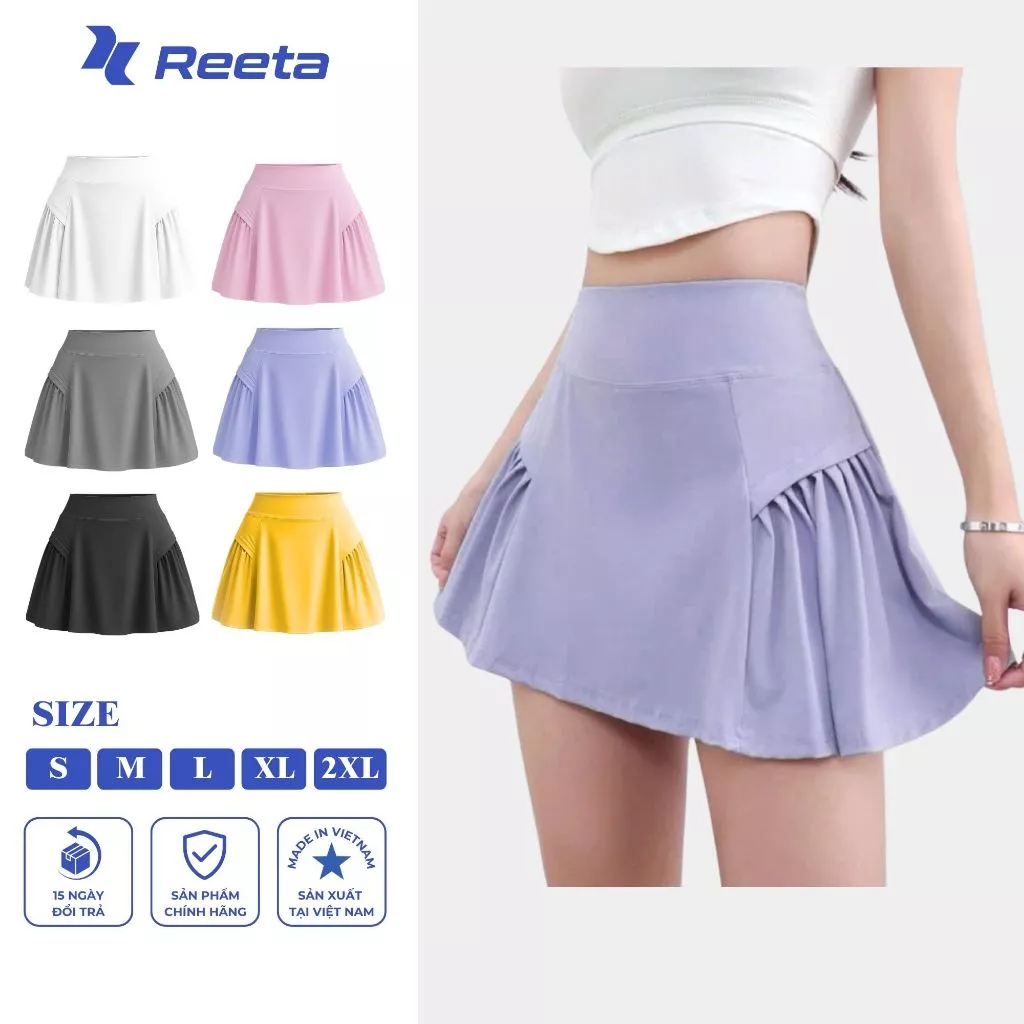 Chân váy thể thao phối xếp ly bên hông 2 lớp Reeta chất vải co giãn mềm mịn tập pickle ball,cầu lông - A075