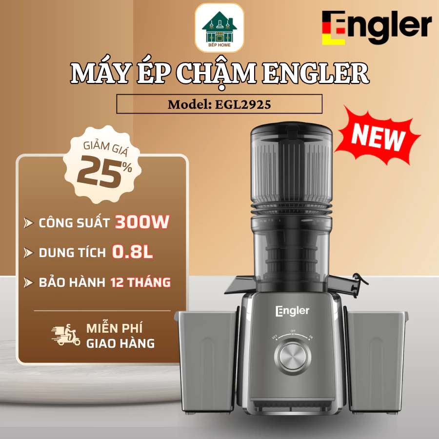 Máy Ép Chậm Engler EGL2925 Ép Đa Dạng Trái Cây Rau Củ, Nước Ép Sánh Mịn Ít Tách Lớp - Bếp Home