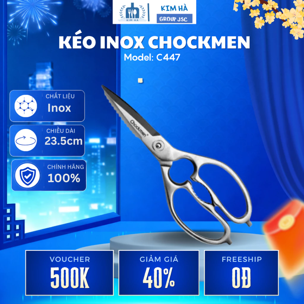 Kéo Cắt Gà Chockmen C447 Thiết Kế Cán Thẳng Tiện Lợi, Lưỡi Sắc Bén Dễ Vệ Sinh Sử Dụng Lâu Dài - Kim Hà Group