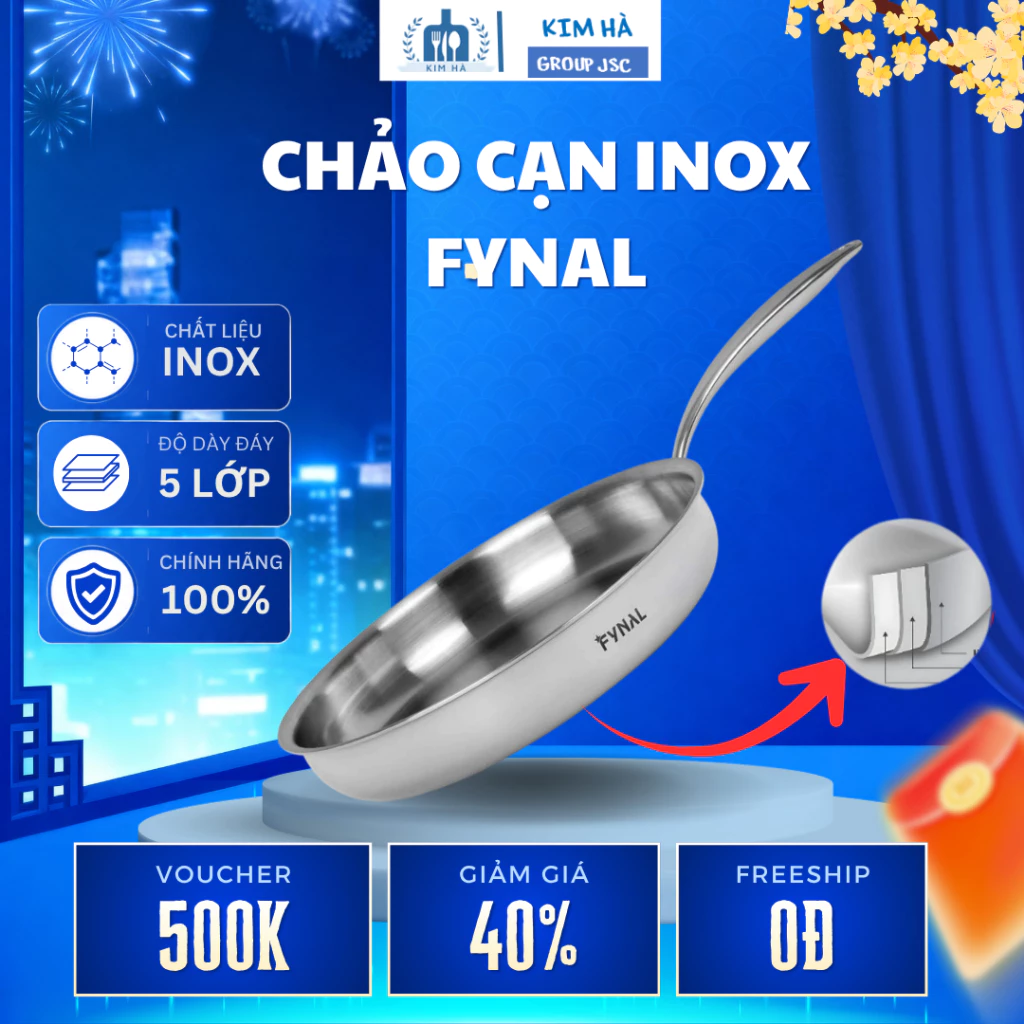 Chảo Inox FYNAL Fn-PL122 Cấu Tạo 3 Lớp Đáy Liền Truyền Nhiệt Nhanh, Tay Cầm Đúc Đặc Chống Nóng Chắc Chắn - Kim Hà Group