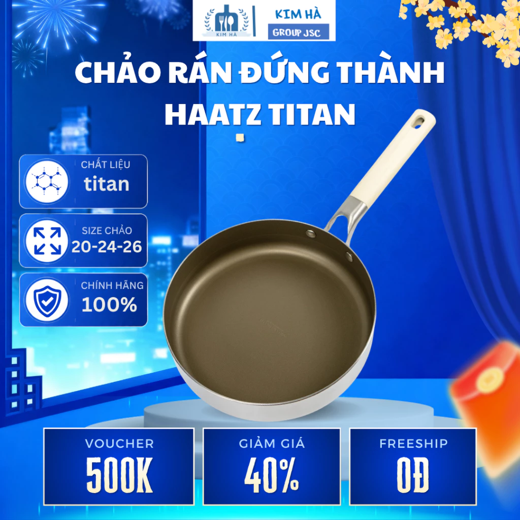 Chảo Inox Thành Đứng Haatz Titan Công Nghệ Chống Dính Sinh Học, An Toàn Cho Sức Khỏe - Kim Hà Group