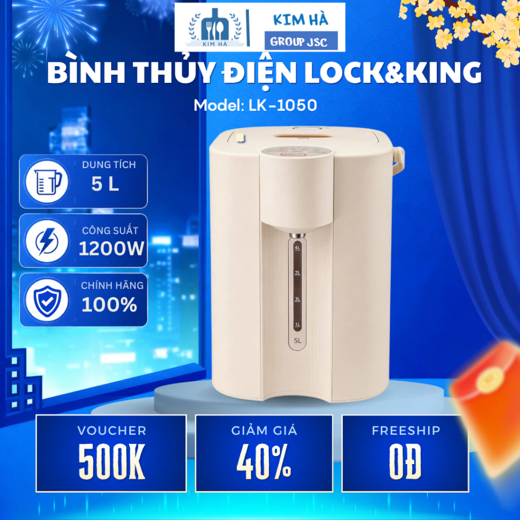 Bình Thủy Điện Lock&King LK-1050 Giữ Ấm Nước Lên Đến 48 Giờ, Chế Độ Đun Sôi Khử Clo Rất Hiện Đại - Kim Hà Group