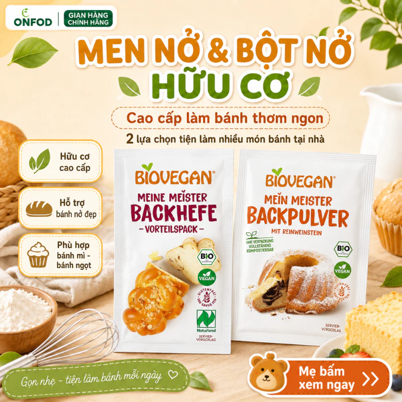 Bột nở men nở hữu cơ cao cấp làm bánh mì bánh bao Biovegan ONFOD nguyên liệu làm bánh