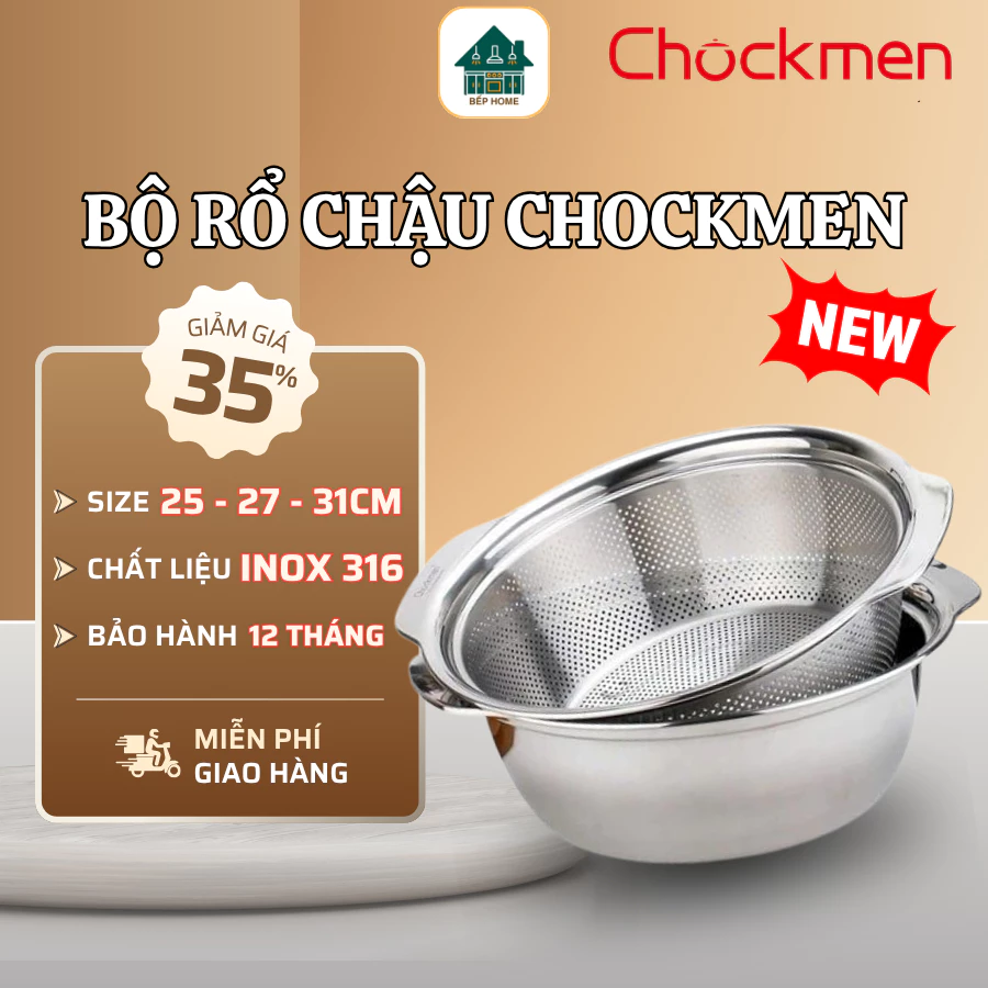 Bộ Rổ Chậu Inox Chockmen Size 25 27 31Cm Bền Chắc Dễ Vệ Sinh, Thiết Kế Chắc Chắn Sử Dụng Lâu Dài - Bếp Home