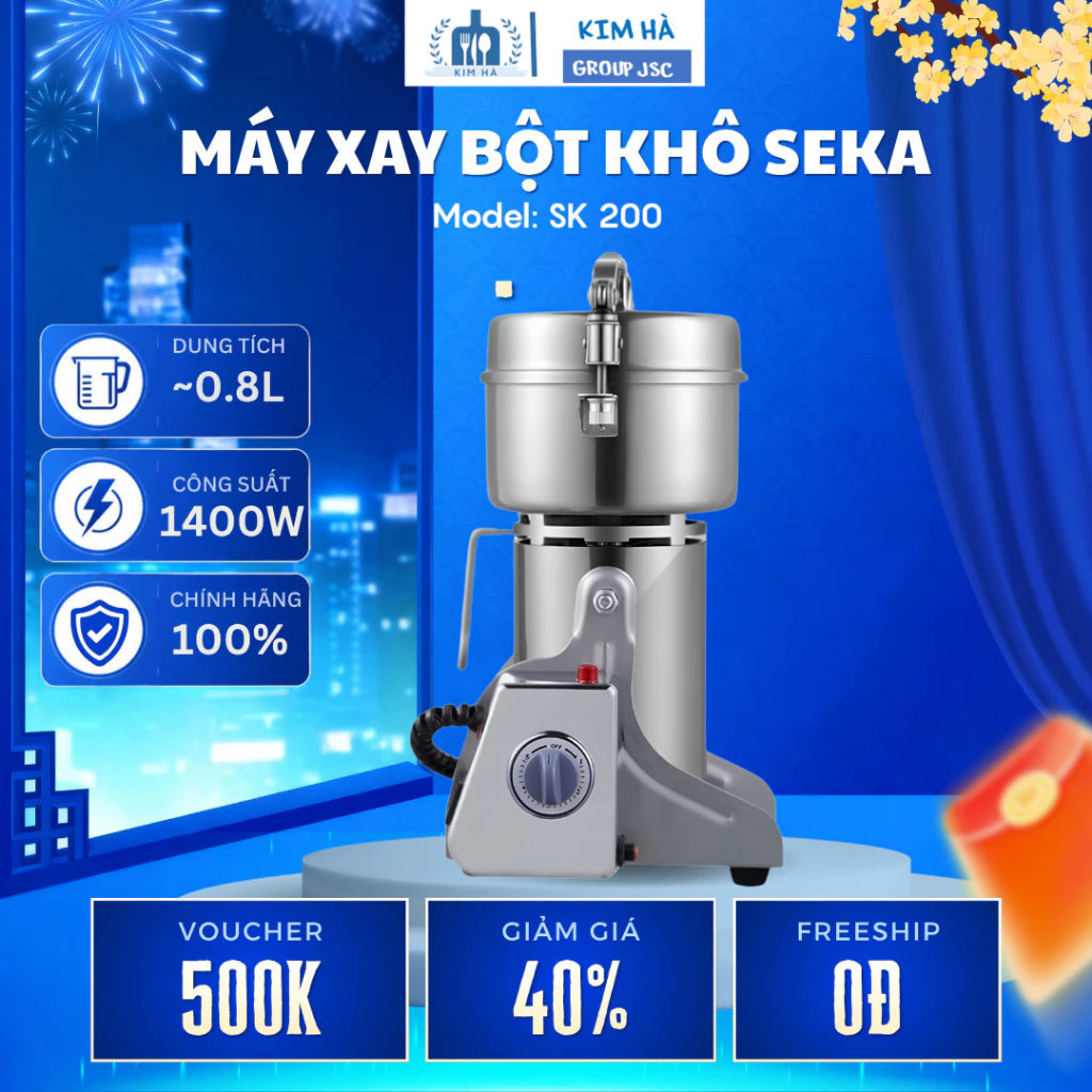 Máy Xay Bột Khô Seka SK 200 Chất Liệu Inox304 Sáng Bóng, Công Suất 1400W Mạnh Mẽ Lưỡi Dao Xay Sắc Bén - Kim Hà Group