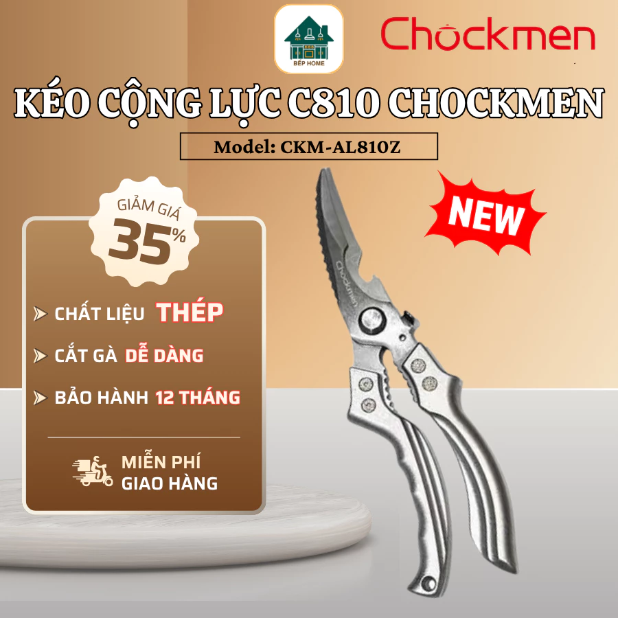 Kéo Cộng Lực Chockmen C810 Cắt Gà Vịt Cá Nhanh Gọn, Inox 420 Cao Cấp Tay Cầm Chống Trơn - Bếp Home