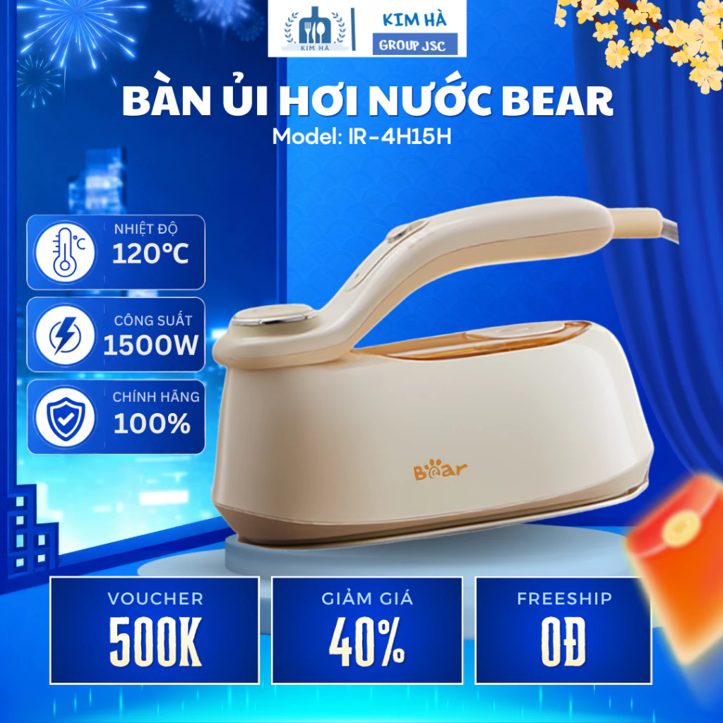 Bàn Ủi Hơi Nước Bear IR-4H15H Tích Hợp 2 Chế Độ Ủi Khô Và Hơi Nước, Thiết Kế Nhỏ Gọn Dễ Dàng Mang Theo - Kim Hà Group