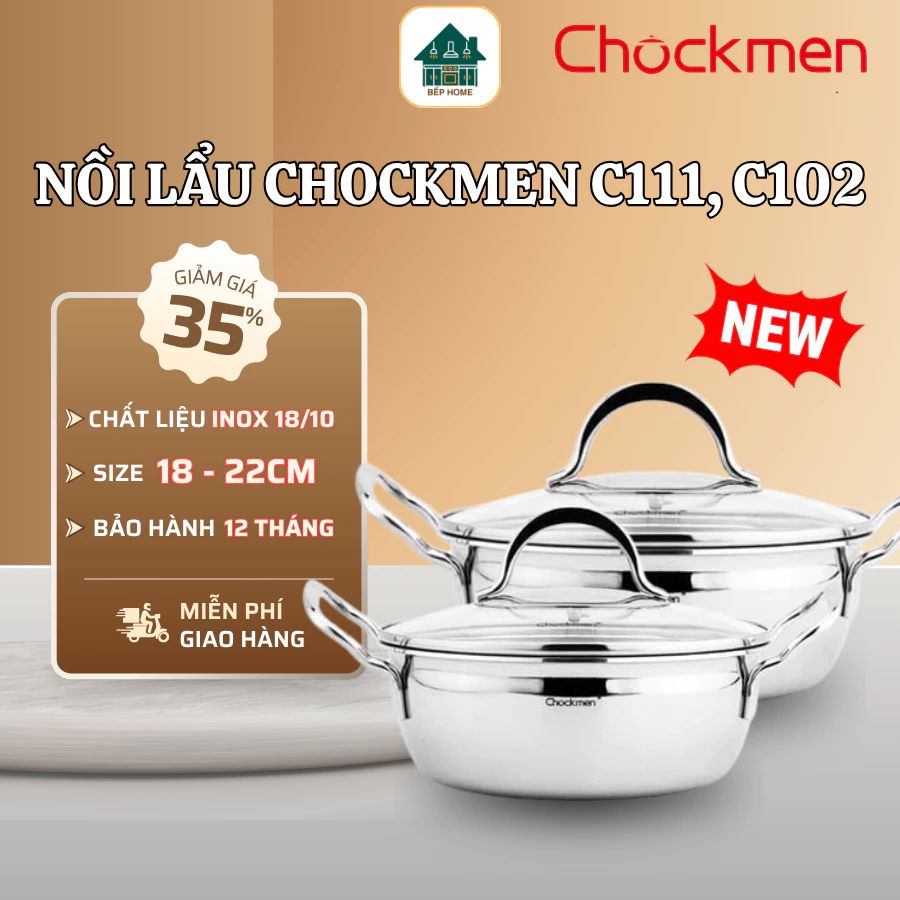 Nồi Inox Chockmen C111 Thành Dày Chống Cong Vênh, Nấu Canh Lẩu Súp Tiện Lợi Cho Gia Đình - Bếp Home