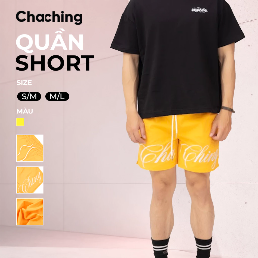 Quần Short Dù Unisex ChaChing Cao Cấp, Form Suông Rộng, Lưng Thun, Thêu Chỉ Nổi Logo