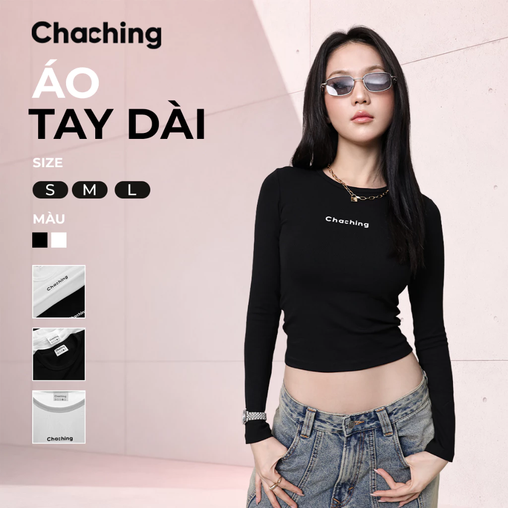 [BEST SELLER] Áo Thun Dài Tay Nữ Ôm Body ChaChing, Chất Thun Borip Co Giãn Cao Cấp In Nổi Logo