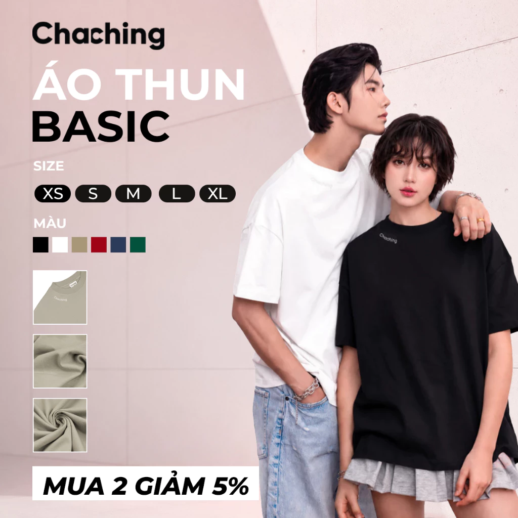 [BEST SELLER] Áo Thun Unisex ChaChing, Áo Thun Basic Form Boxy, Cổ Tròn Thêu Logo Chất Vải Cotton