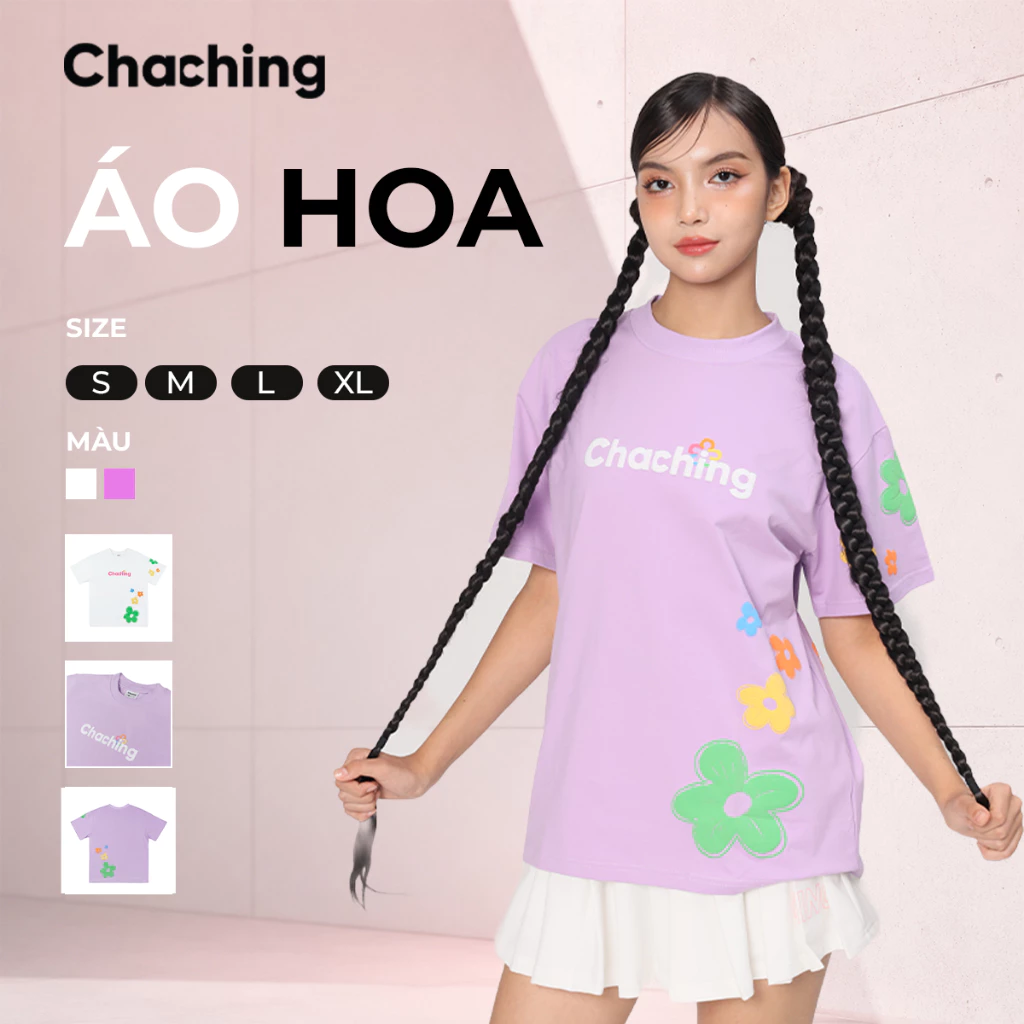 Áo Phông Unisex Họa Tiết Hoa ChaChing, Form Oversize, Chất Liệu Cotton 4C 230gsm Dày Dặn