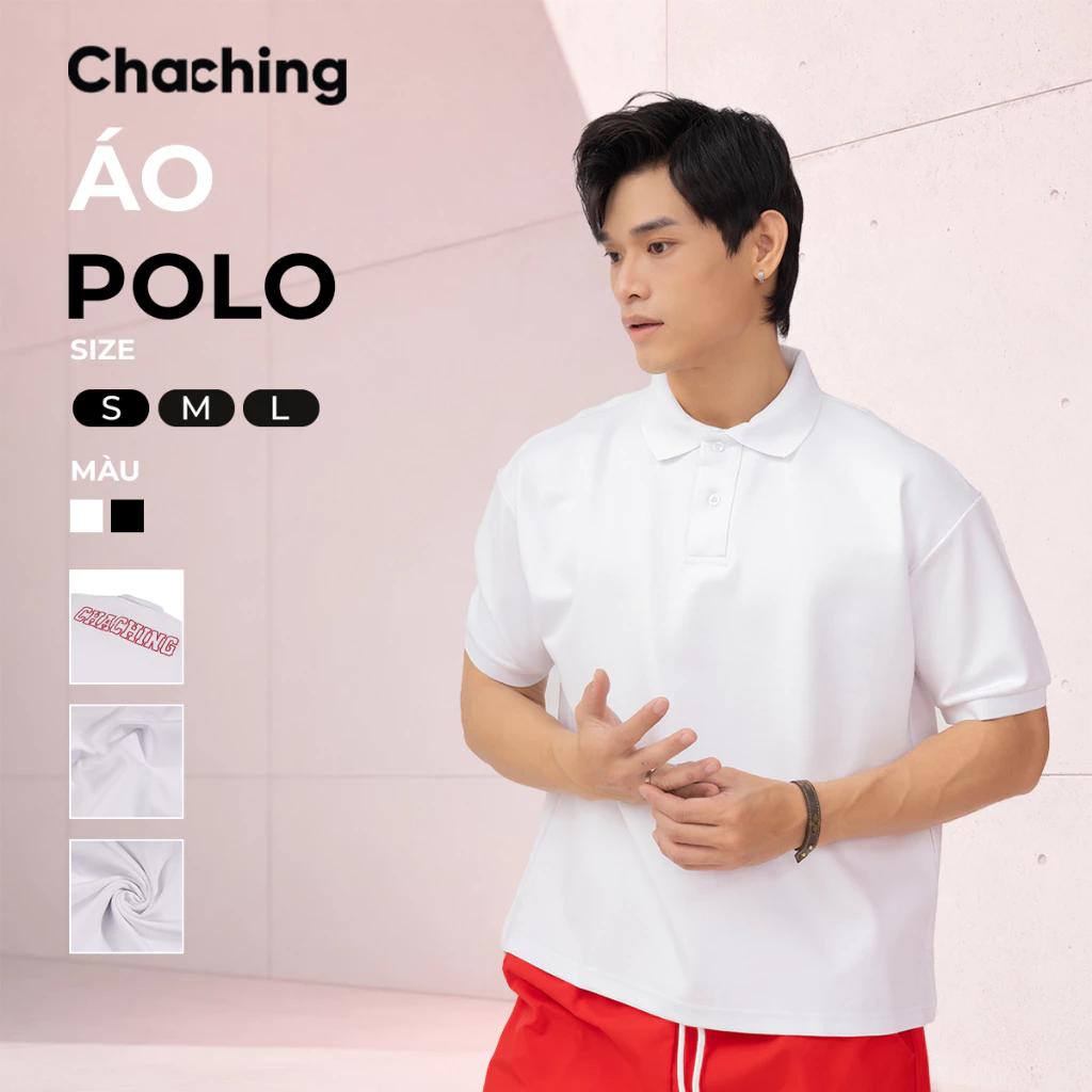 Áo Polo Unisex ChaChing Thêu Logo Nổi, Form Boxy Cao Cấp, Chất PC Gen Dày Dặn, Áo Thun Có Cổ Nam Nữ
