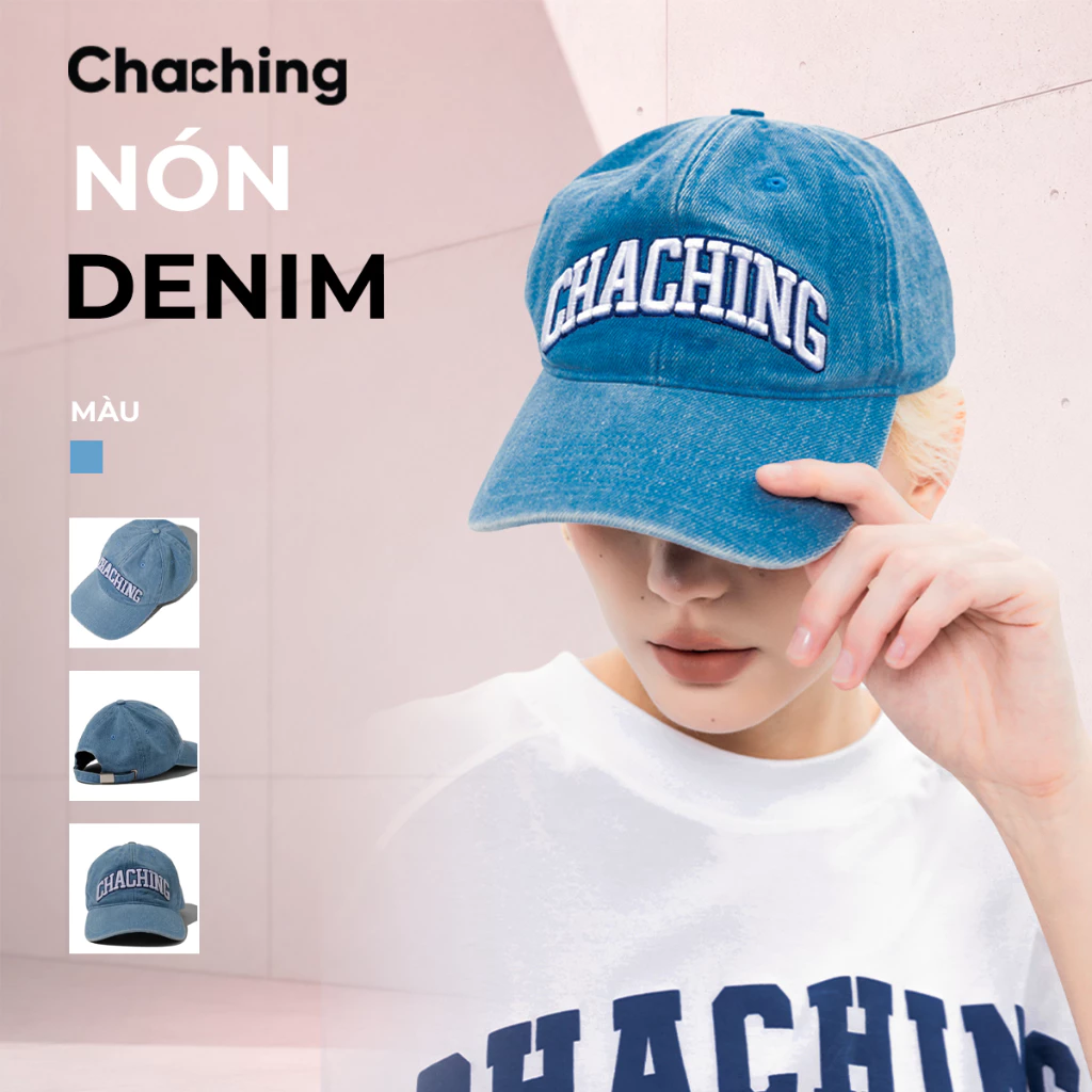 Nón Lưỡi Trai Unisex ChaChing, Chất Liệu Denim Bền Đẹp, Form Cứng, Thêu Logo