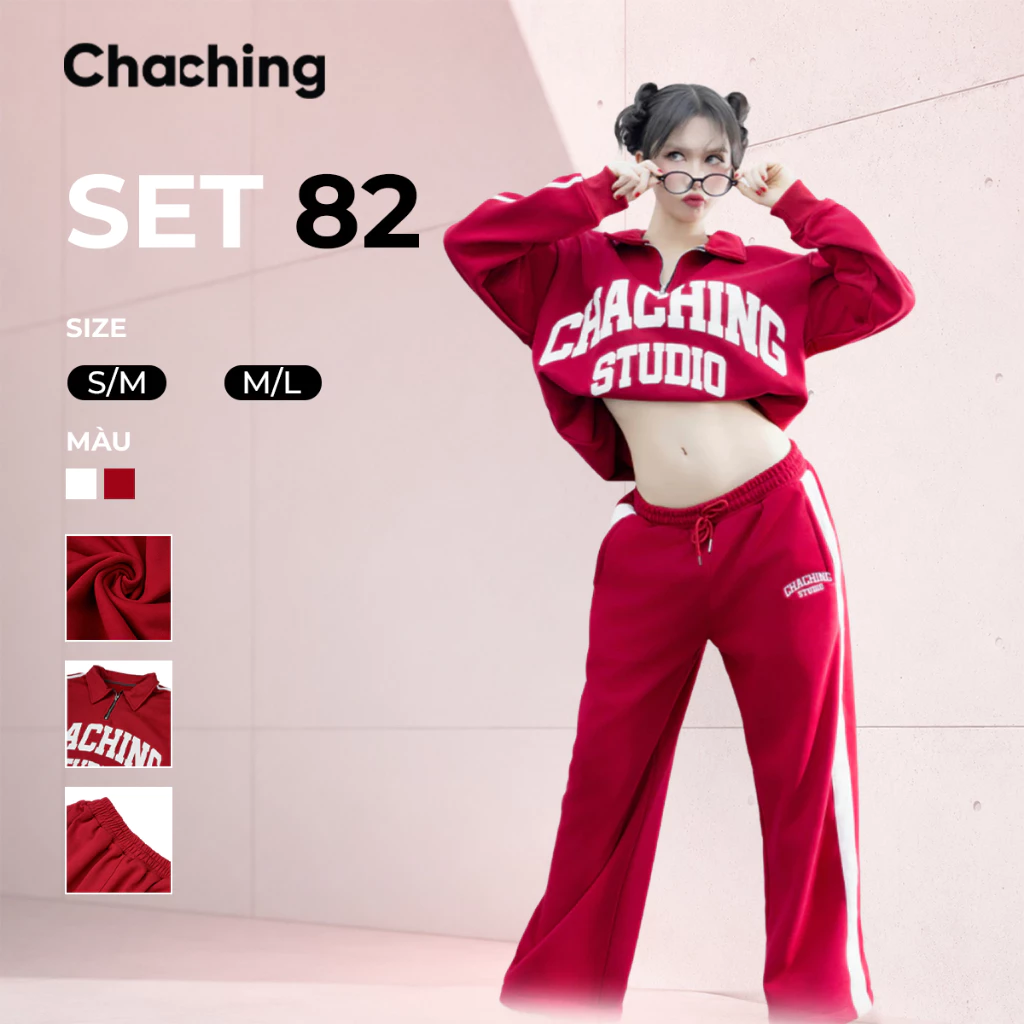 Bộ Quần Áo Nỉ ChaChing, Áo Cổ Polo Thể Thao,Set Quần Áo Unisex Form Rộng, Chất Vải Nỉ Cao Cấp
