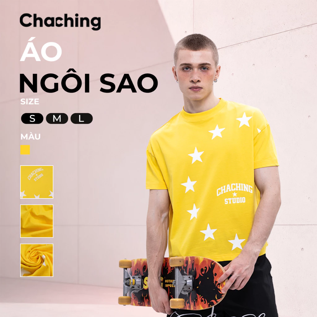 Áo Phông Unisex Hình Ngôi Sao ChaChing, Form Boxy In Nổi, Áo Thun Chất Liệu Cotton Cao Cấp