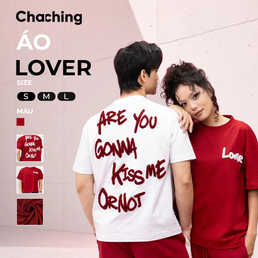 Áo Phông Unisex Họa Tiết Lover ChaChing, Thêu Bông Xù Chất Cotton 250gsm Cao Cấp