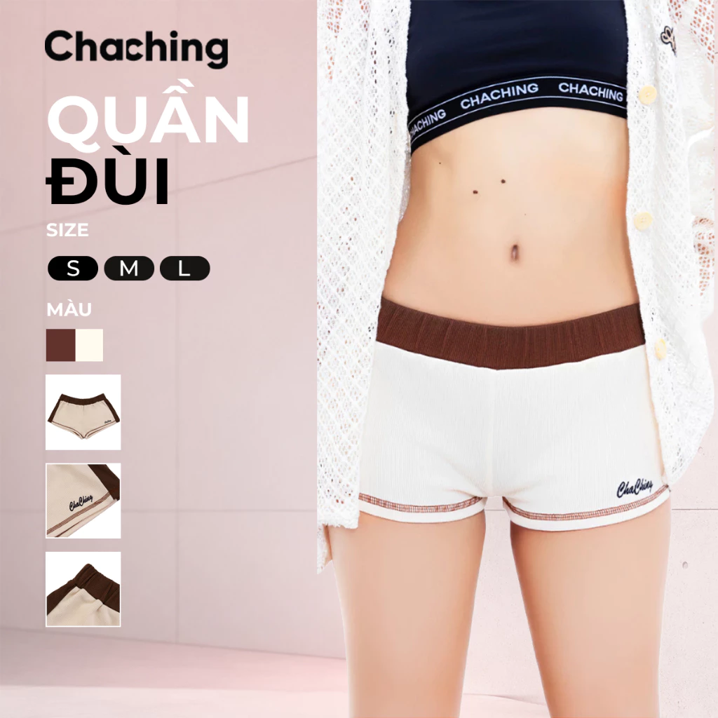 Quần Đùi Ngắn Nữ ChaChing,  Chất Vải Thun Gân Ôm Sát, Co Giãn Tốt, Thêu Logo ChaChing Quần Short Thể Thao Nữ
