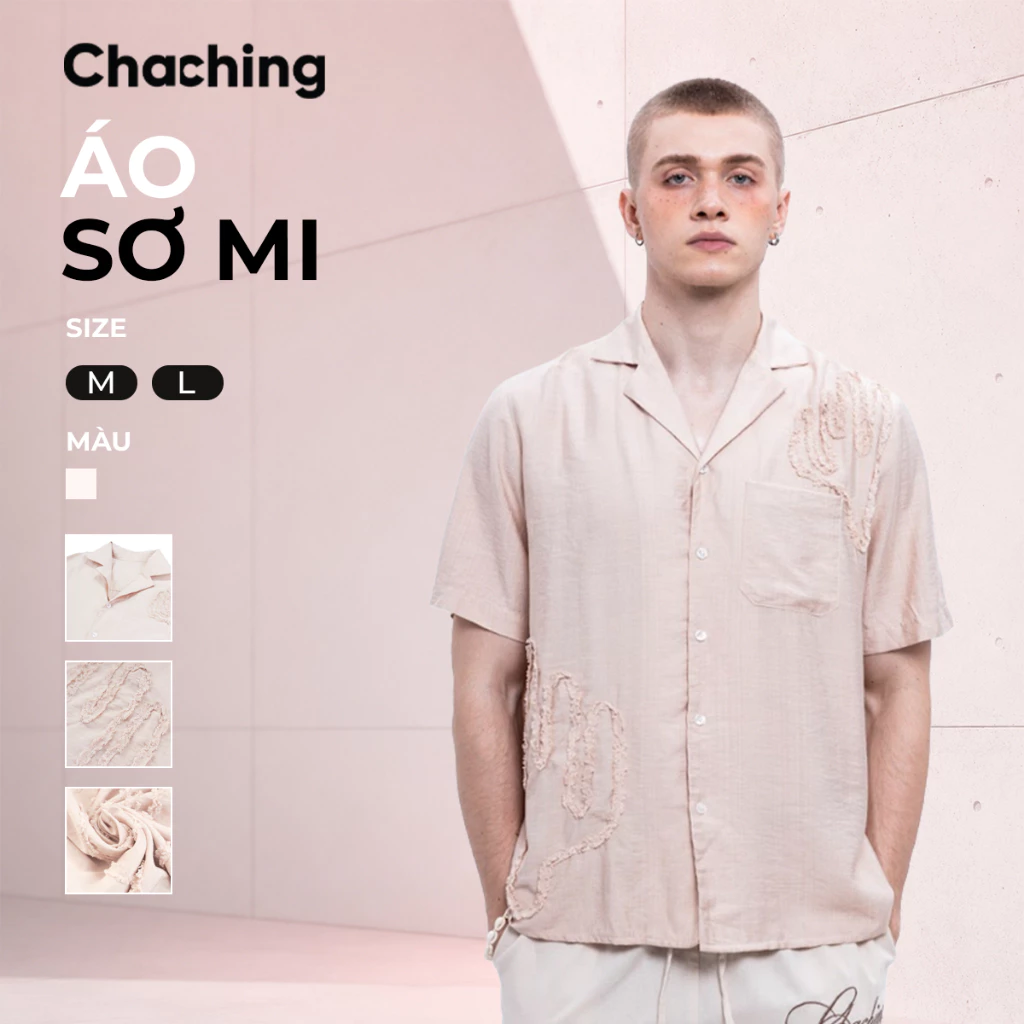 Áo Sơ Mi Nam Cuban Tay Ngắn, Hoạ Tiết Xương Rồng, Chất Tơ Xước ChaChing Áo Đi Biển Mùa Hè