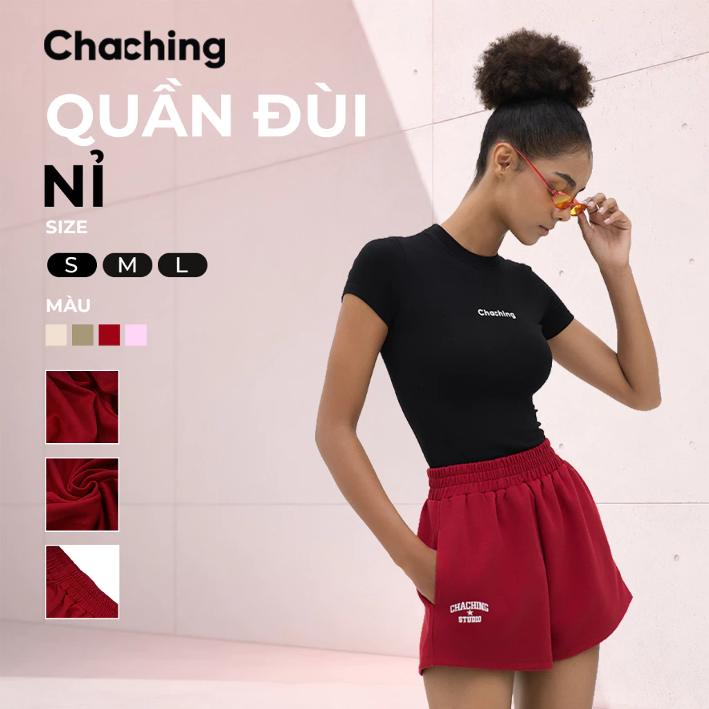 [BEST SELLER] Quần Đùi Nữ ChaChing, Chất Liệu Nỉ Ấm Áp Cao Cấp, Dáng Ngắn Basic, Thêu Logo Tinh Tế