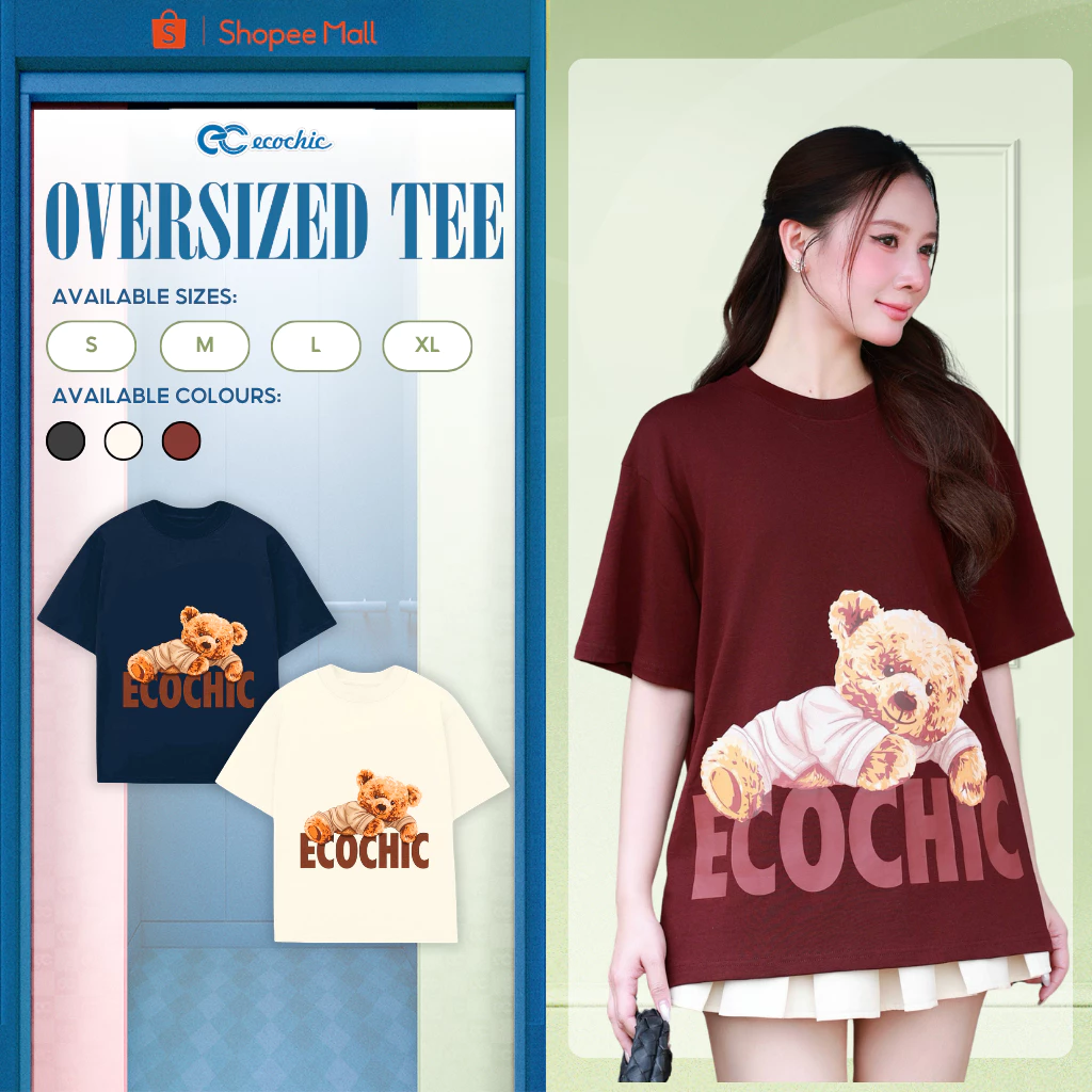 Áo Thun Oversize ECOCHIC B252 Hình Gấu Teddy Công Nghệ In Digital Chất Liệu Vải Cotton Cao Cấp Mềm Mịn