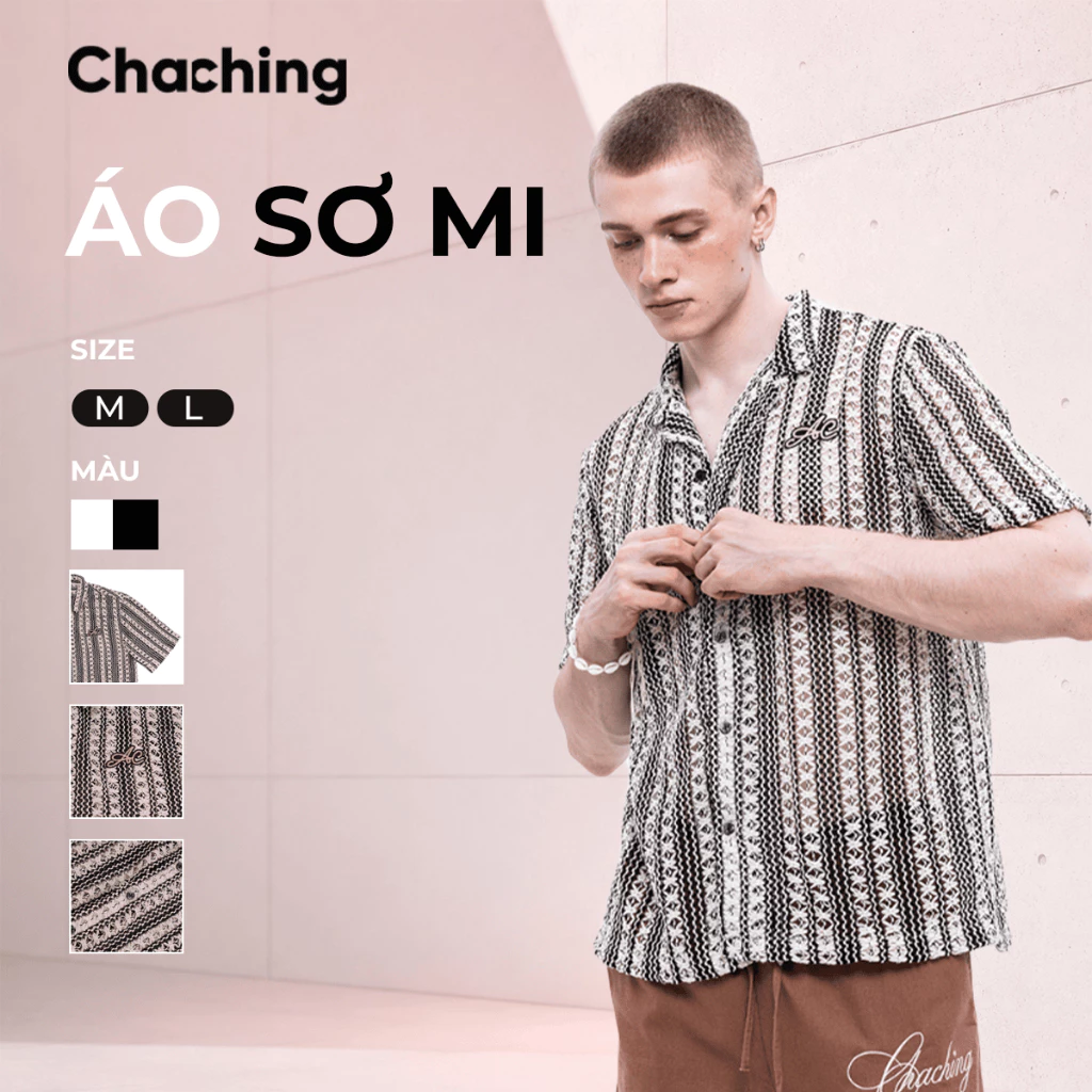 Áo Sơ Mi Nam Cuban ChaChing Tay Ngắn, Hoạ Tiết Sọc Lớn, Chất Lưới, Áo Đi Biển Mùa Hè