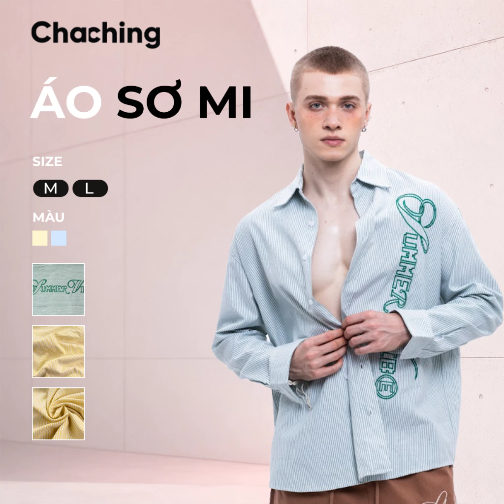 Áo Sơ Mi Kẻ Sọc Tay Dài ChaChing, Chất Oxford Chống Áo Unisex Dáng Suông, Áo Form Nam Nữ