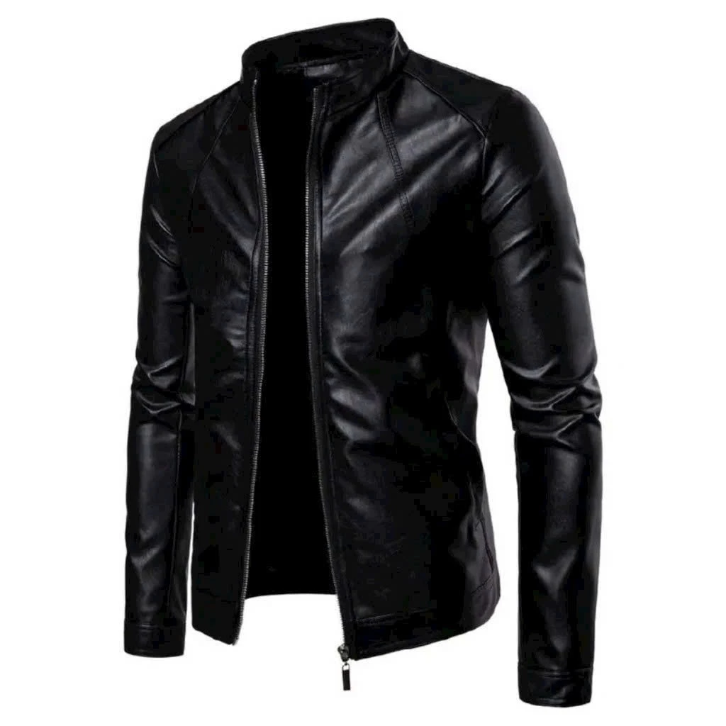 áo da bomber Zip nam khoác trơn basic tay có khóa 2 lớp lót dù bên trong , cổ bẻ kiểu sơ mi Top Jacket MEN phong cách