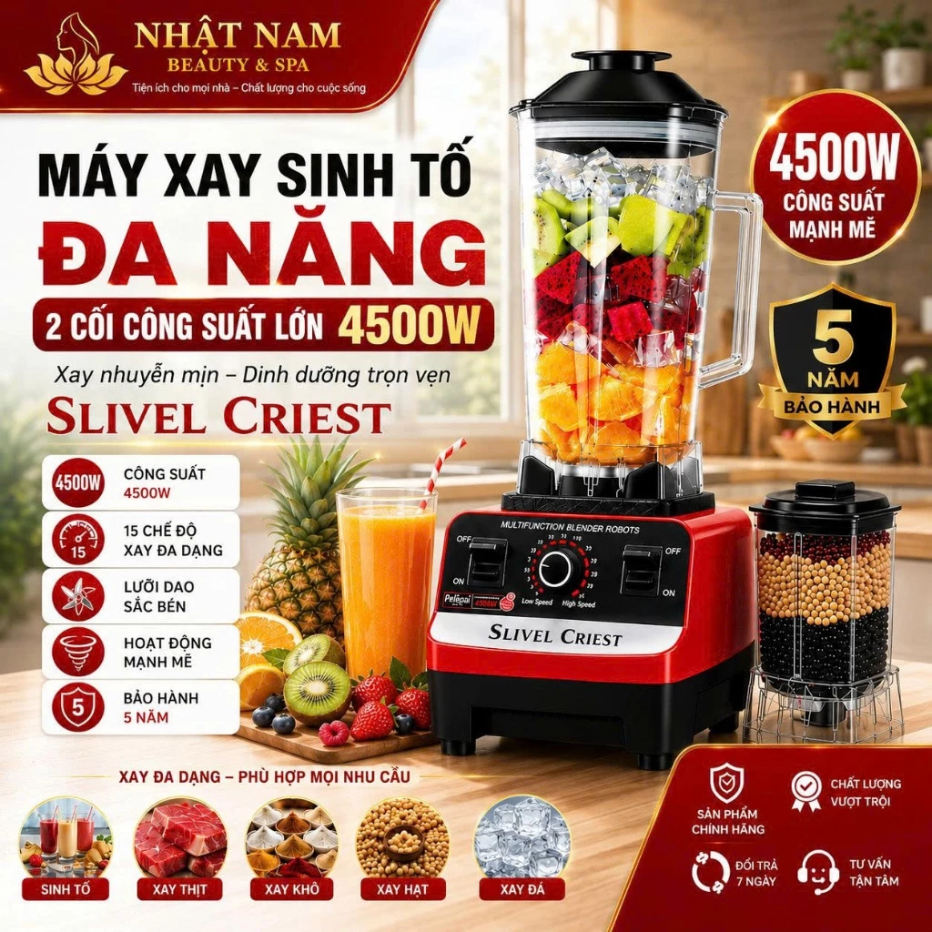 Máy Xay Sinh Tố Đa Năng SILVER CREST SC-1589 Công Suất Lớn 4500W, Lưỡi Dao Sắc Bén, Hoạt Động Mạnh Mẽ, Bền Bỉ