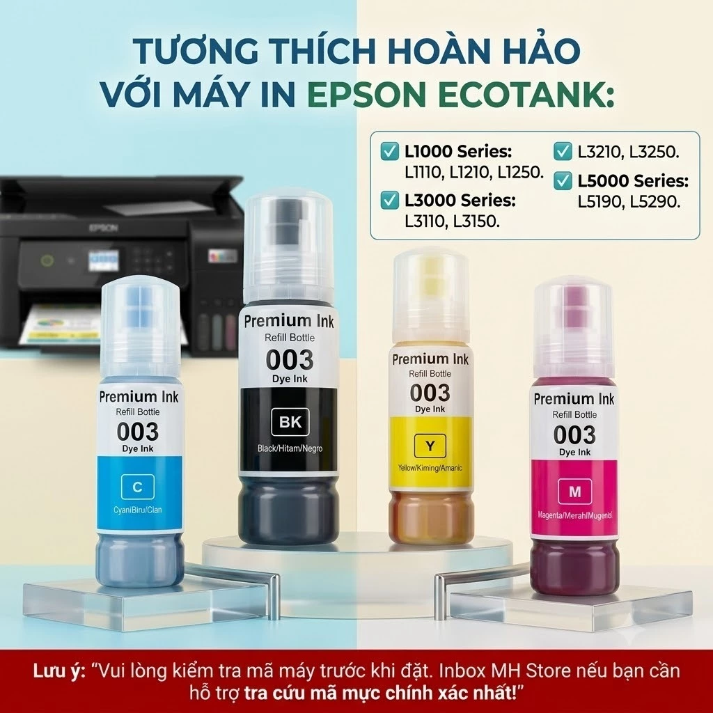 Mực In 003 UNI INK Cho Máy In Epson L3110 L3150 L1110 L3210 L1210 L3250 Sắc Nét Tiết Kiệm Có Hóa Đơn VAT