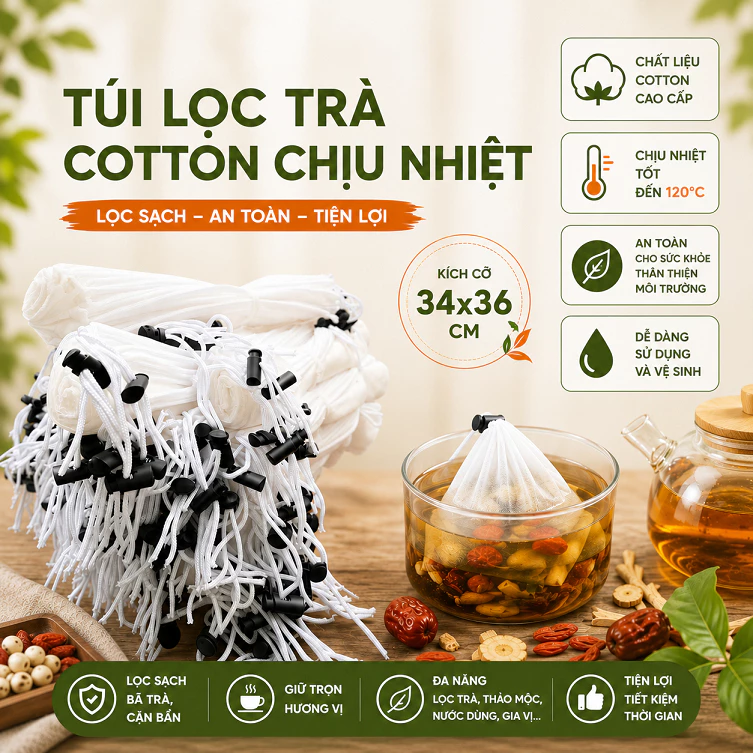 Túi lọc cotton chịu nhiệt, chuyên dùng lọc trà