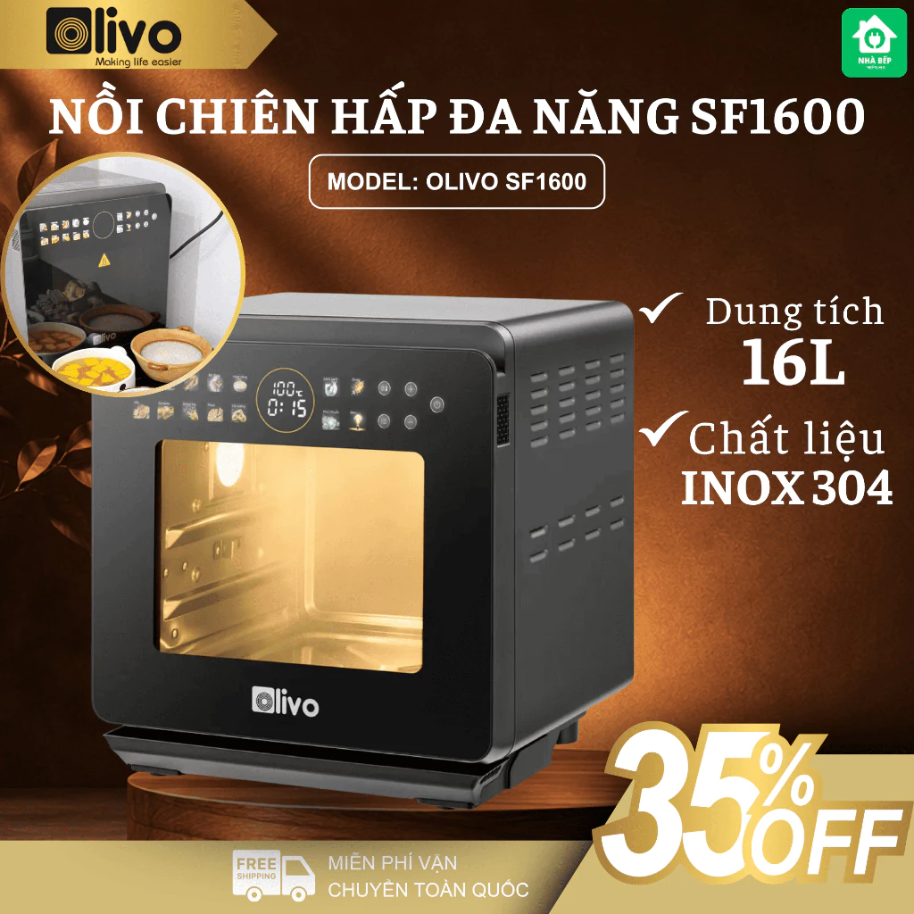 Nồi Chiên Hấp Olivo SF1600 Dung Tích Lớn Thỏa Sức Chiên Hấp, Thức Ăn Giòn Thơm Ngon - Nhà Bếp Thiên Hà