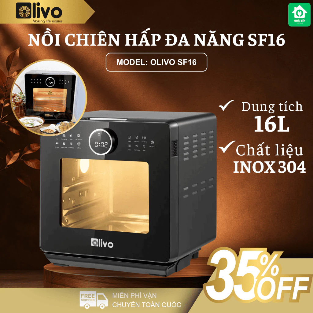 Nồi Chiên Hấp Olivo SF16 Pro Nấu Ăn Không Cần Dầu Mỡ, Công Nghệ Phun Hơi Hiện Đại - Nhà Bếp Thiên Hà