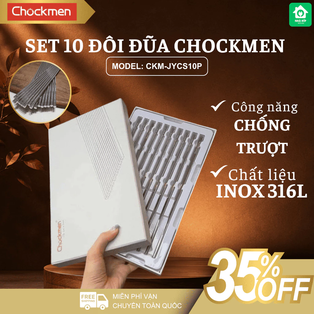 Set 10 Đôi Đũa Chockmen C59 Chất Liệu Cao Cấp Chống Trơn Trượt, Không Lo Bị Nấm Mốc - Nhà Bếp Thiên Hà