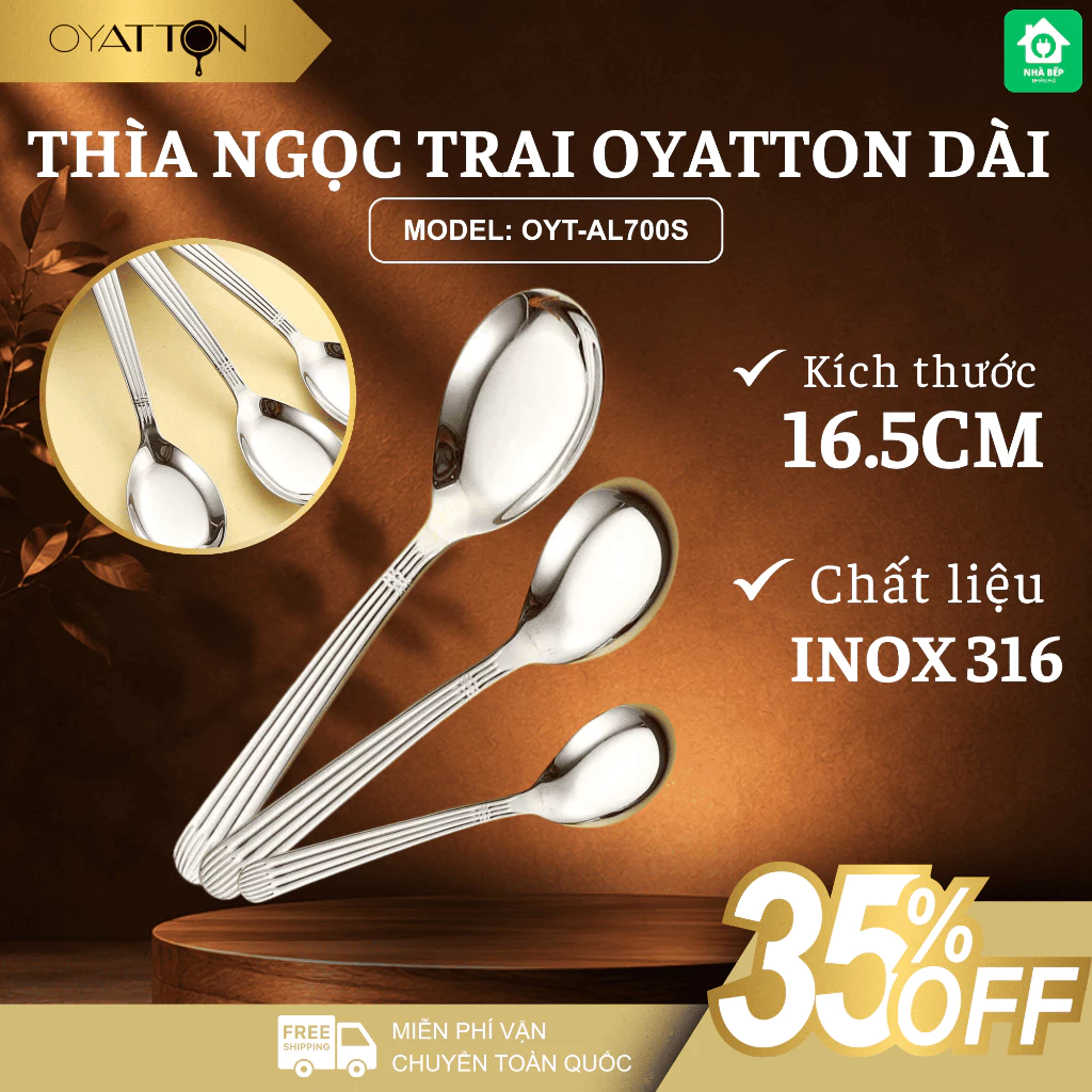 Thìa Ngọc Trai OYATTON OYT-AL700S Chất Liệu Inox Cao Cấp, Cán Muỗng Phủ Ngọc Trai Đẹp - Nhà Bếp Thiên Hà