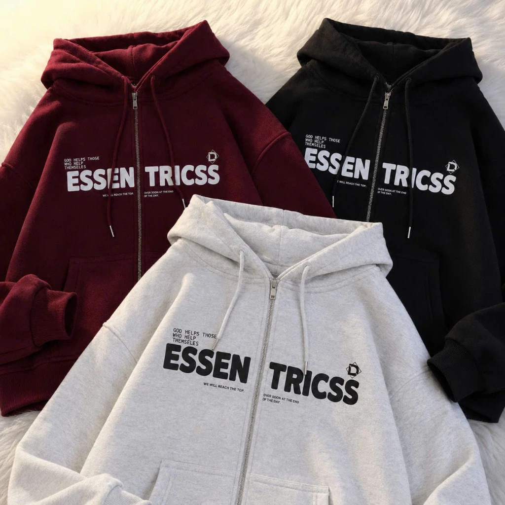 Áo Khoác Hoodie Zip nữ nam UNISEX Lông Cáo Dày Dặn form rộng KONOVA in ESSENTRIC