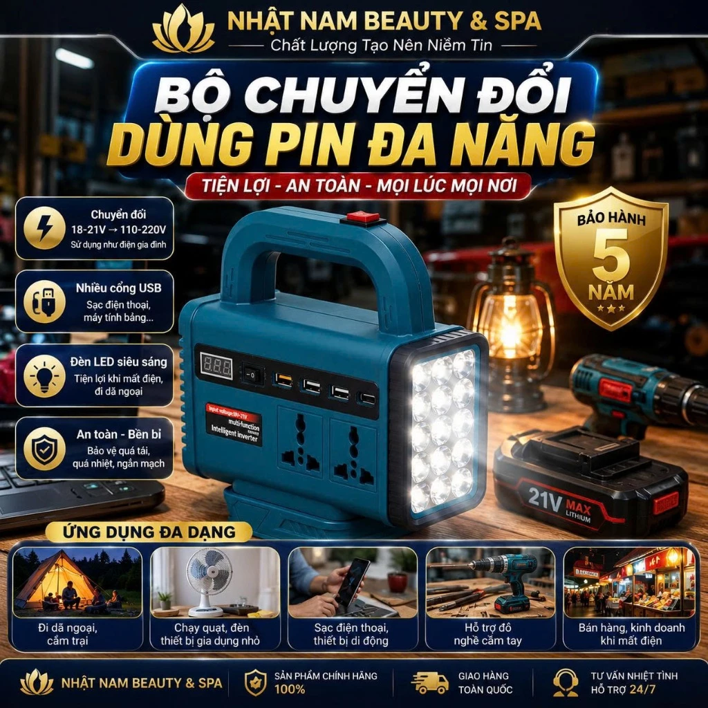 Bộ Chuyển Đổi Nguồn Điện Đa Năng Dùng Pin Phổ Thông, Có Đèn Led Siêu Sáng, Đa Dạng Ổ Cắm, Phù Hợp Với Mọi Gia Đình