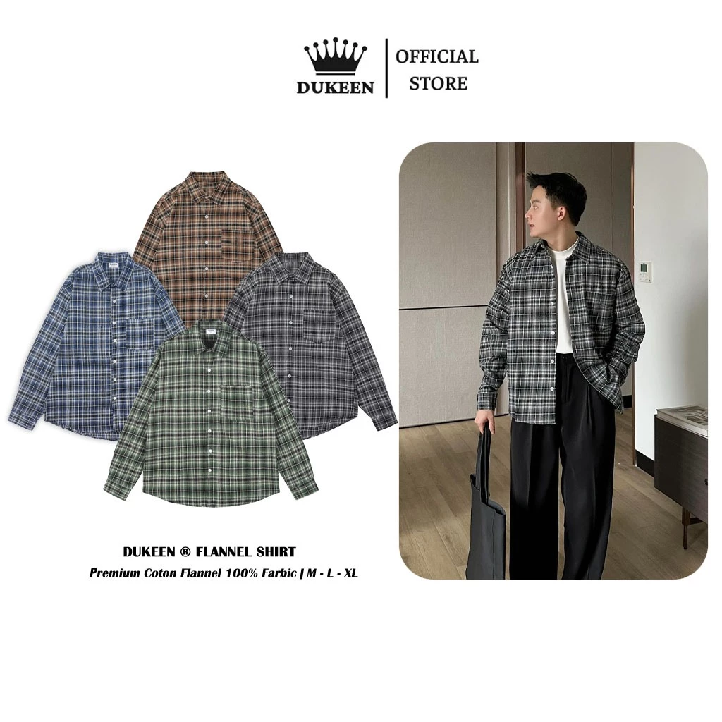 Áo Sơ Mi Flannel Tay Dài DUKEEN Kẻ Sọc Oversized Nam Nữ Unisex Local Brand SM049