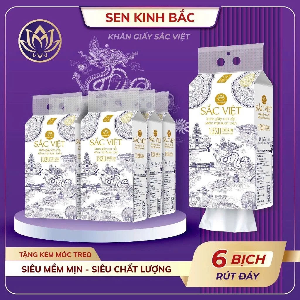 6 Bịch Giấy Treo Tường Sắc Việt 1280 tờ - 4 Lớp Mềm Mịn, Thành Phần Bột Gỗ Tự Nhiên
