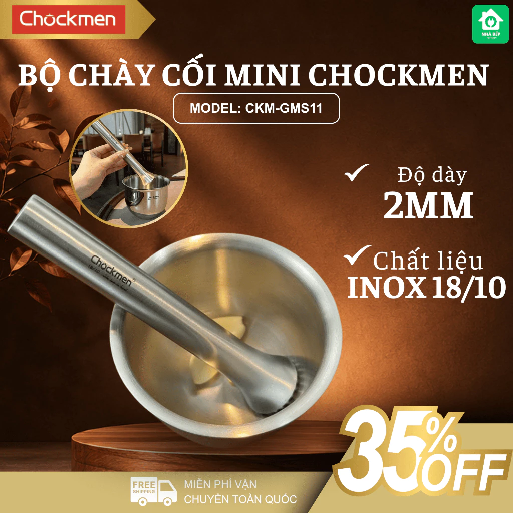 Bộ Chày Cối Mini Chockmen C202 Chất Liệu Inox Dày Dặn Bền, Giã Tỏi Ớt Cực Kỳ Tiện - Nhà Bếp Thiên Hà